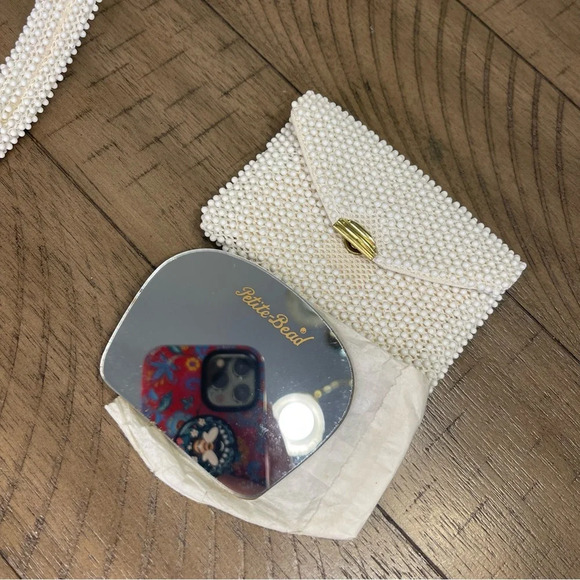 Vintage 1950’s Lumured Floral beaded handbag with Mirror Clutch shoulder purse - Picture 15 of 16